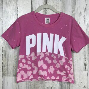 PINK Victoria's Secret crop tee bleach effect pink white size XS
